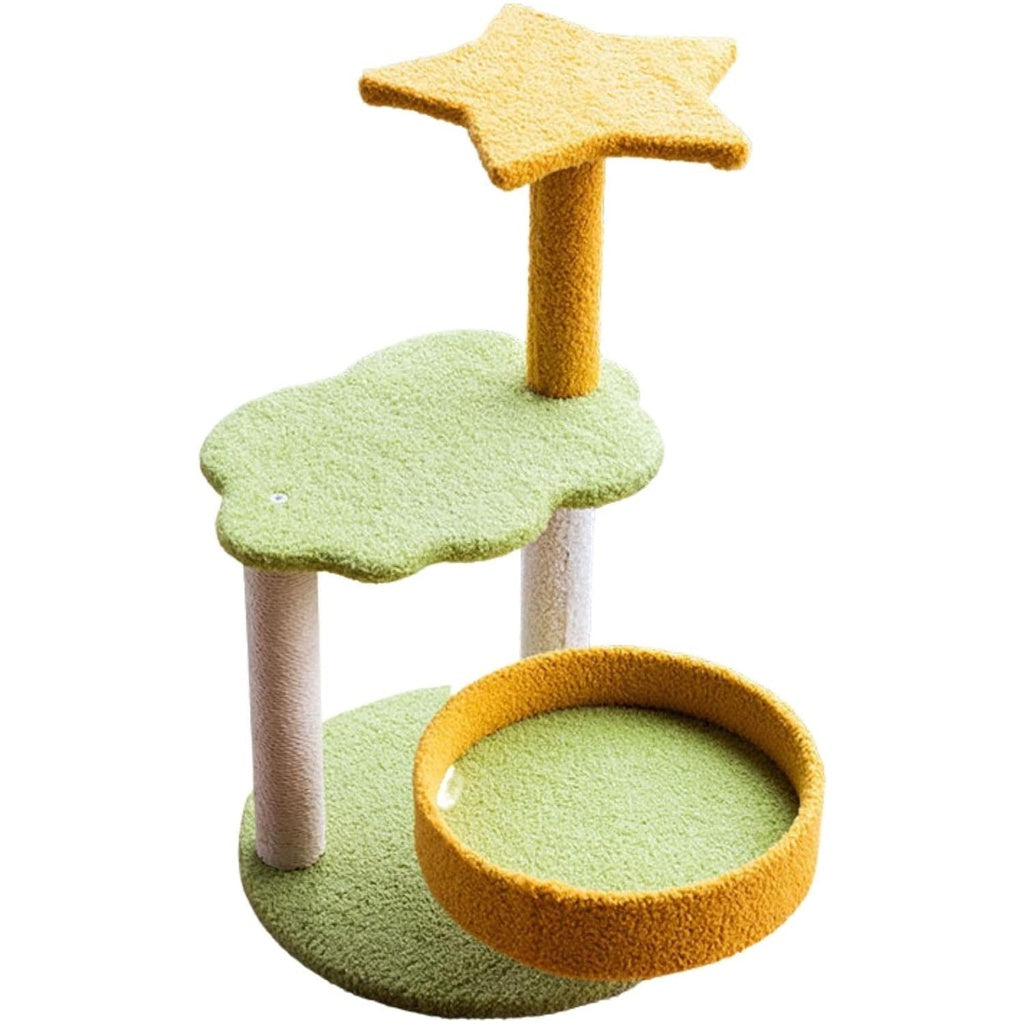 Floofi 75cm Galaxy Plush Scratching Post Cat Tree Yellow Green  FEATURES High-Quality Sisal Scratching Trunk: featured with tightly wound, wear-resistant and scratch-resistant, which allows your pet to fully release the wild nature of climbing while preventing your other furnitures from being scratched