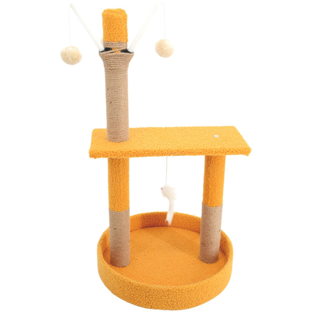 Floofi 75cm Plush Scratching Post Cat Tree Yellow  FEATURES Cat Friendly: Let your cat crave its natural instincts such as practicing hunting, enhancing its reflex, or scratching to mark its territory. Your cat must nurture its inner capabilities to tackle the real-life situation when they go around exploring