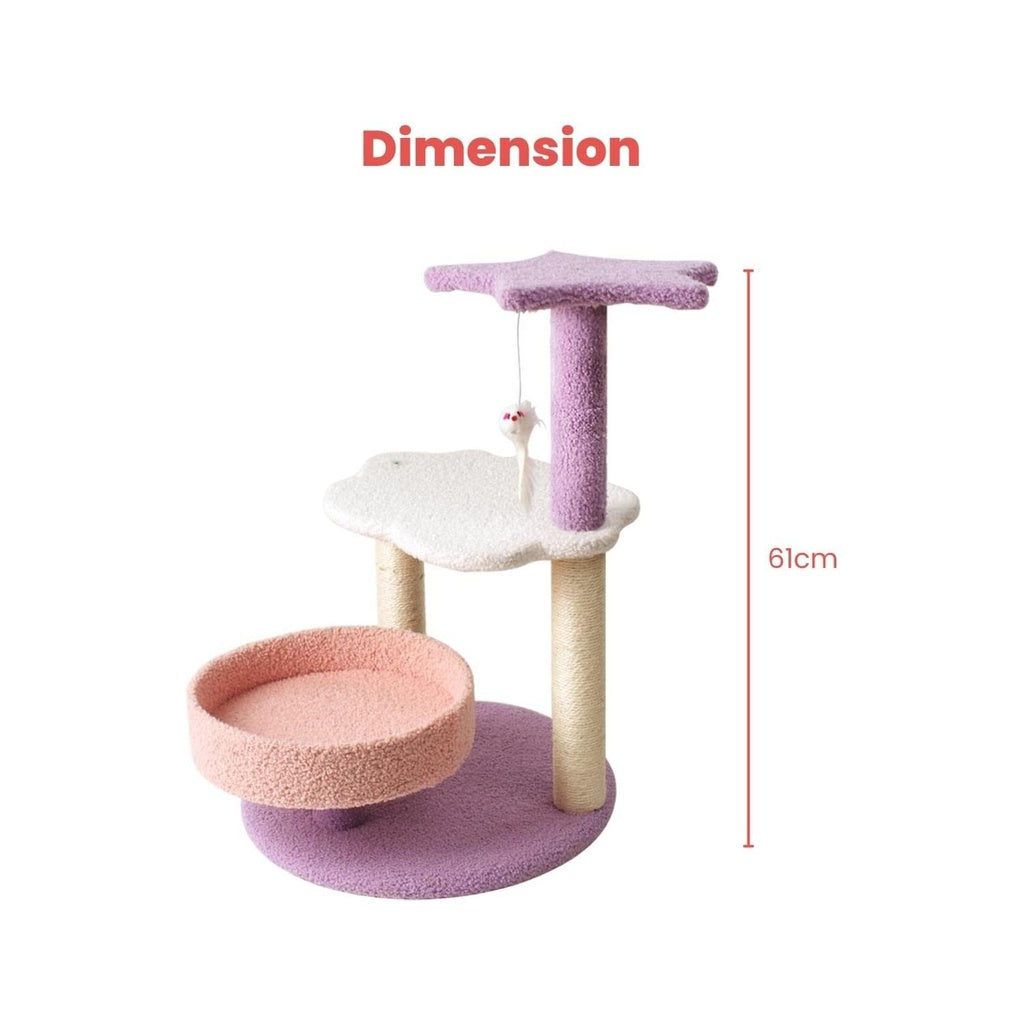 Floofi 61cm Galaxy Plush Scratching Post Cat Tree Pink Purple FI-CT-142-MM FEATURES: No Extra Tools Required: Assembly tools are all included. With instruction manual- no worry about installation Designed to Fulfill Your Cat's Nature: Multiple scratching posts is covered with natural sisal, perfect for your cats to scratch, no scratching your furniture anymore!  61 cm height