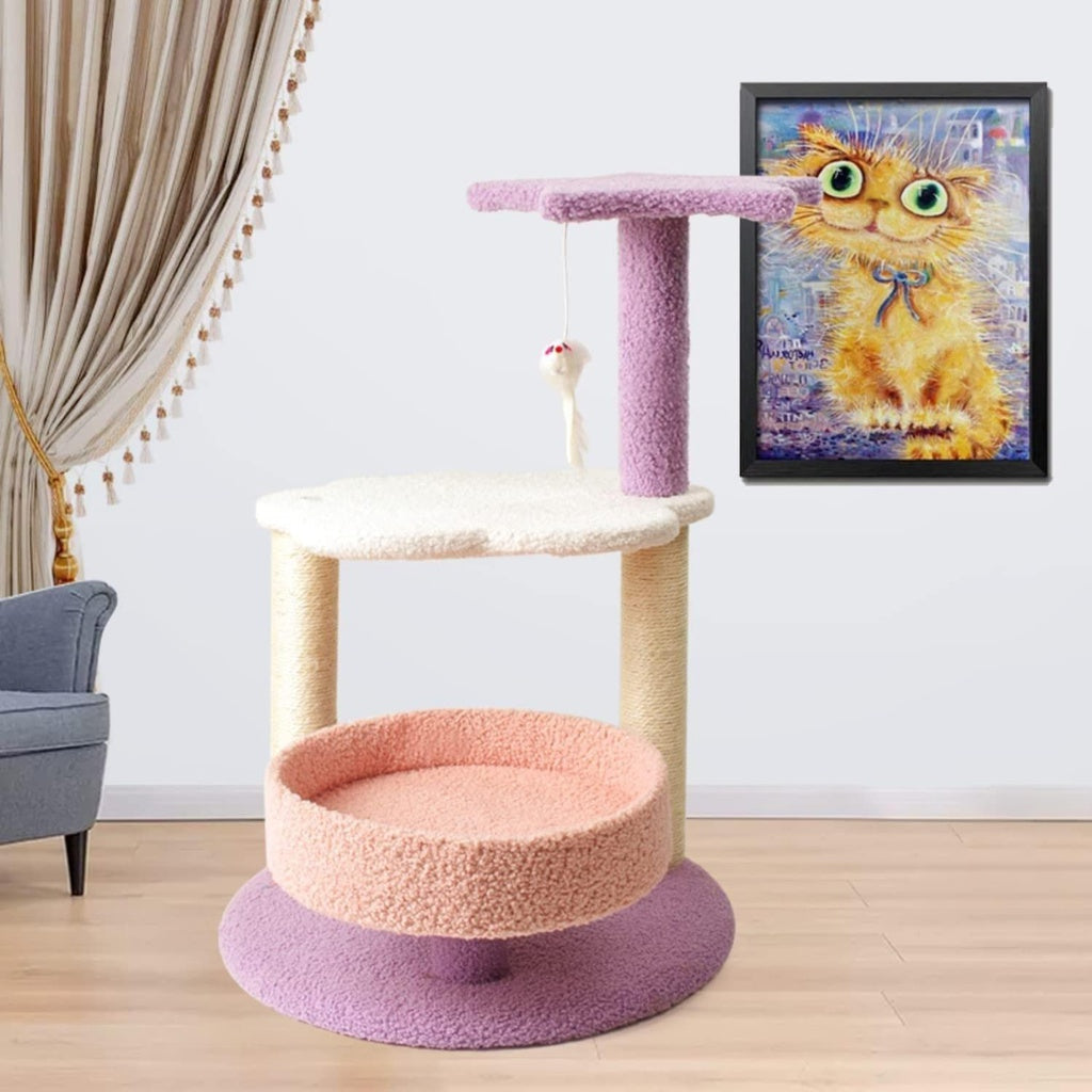 Floofi 61cm Galaxy Plush Scratching Post Cat Tree Pink Purple FI-CT-142-MM FEATURES: No Extra Tools Required: Assembly tools are all included. With instruction manual- no worry about installation Designed to Fulfill Your Cat's Nature: Multiple scratching posts is covered with natural sisal, perfect for your cats to scratch, no scratching your furniture anymore! White cat is laying in it and loving it