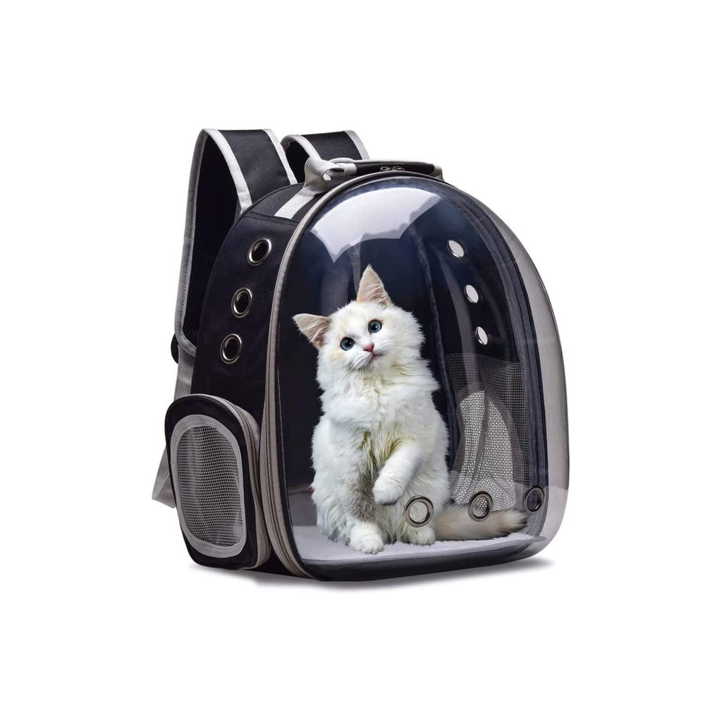 Floofi Space Capsule Backpack - Model 1 (Black)  Features  Space Capsule Design makes your pet feel safer Hands-free and makes it easier to take care of your pet during hiking, travel, cycling and walking etc, whether you wear it on the front or the back Waterproof Suitable for small cats under 6.5kg and dogs under 5kg. Transparent Cover, pets will not feel uncomfortable because of the dark space