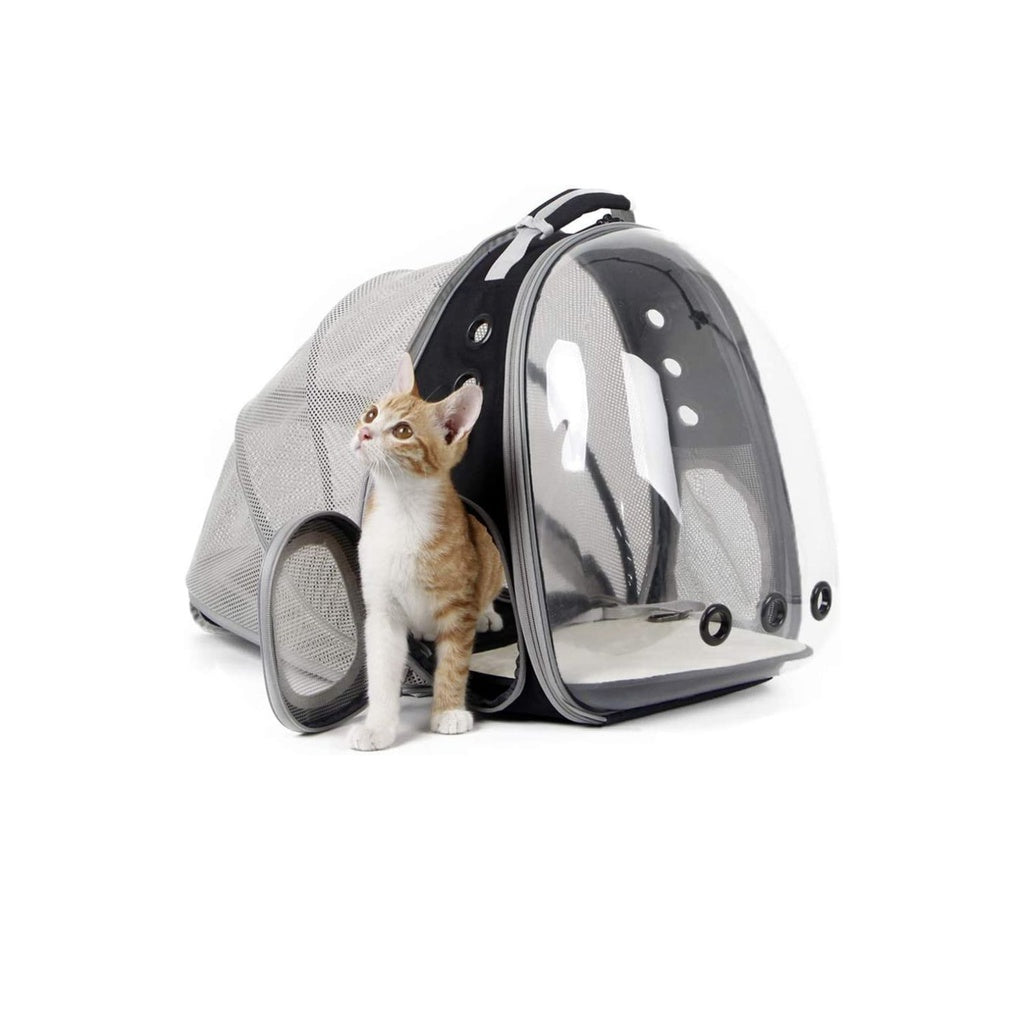 Floofi Expandable Space Capsule Backpack - Model 1 (Black)  Features  Space Capsule Design makes your pet feel safer Hands-free and makes it easier to take care of your pet during hiking, travel, cycling and walking etc, whether you wear it on the front or the back Waterproof Suitable for small cats under 6.5kg and dogs under 5kg Transparent Cover, pets will not feel uncomfortable because of the dark space