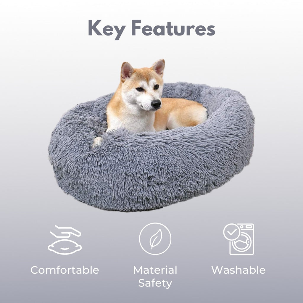 Pet Bed Dog Cat Soft Comfy Plush 60cm /70cm /80cm Calming Sleeping Warm & Comfy Bed