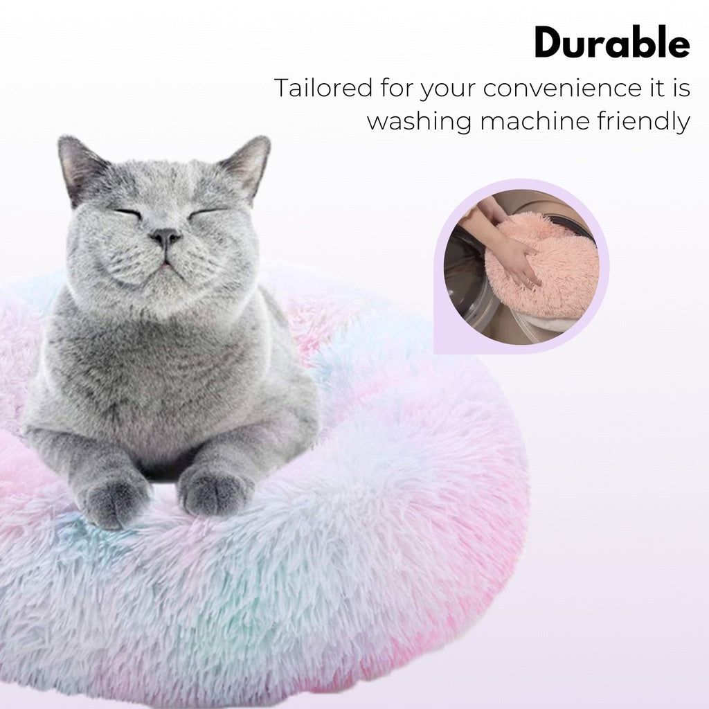 Pet Bed Dog Cat Soft Comfy Plush 60cm /70cm /80cm Calming Sleeping Warm & Comfy Bed - Durable and loved by gray cat as per picture