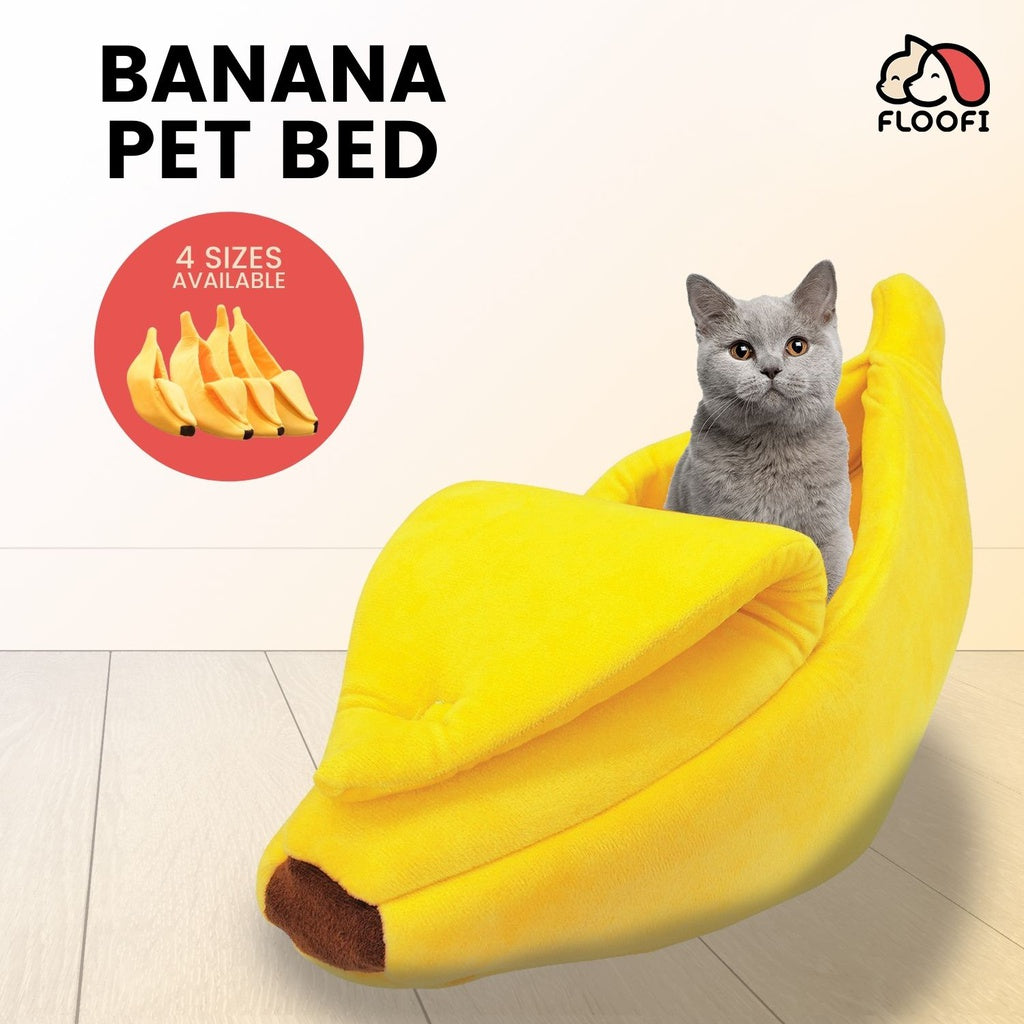 Floofi Banana Pet Bed (XL Yellow). Banana cat bed is ideal for cat rabbit or small dog and other pets, Medium ,Large, Extra Size three size give you choose, gives your furry friend a sublime sleeping space to call her own. Lovely pet bed works well in a bedroom, living room, office, or any other comfortable living space.