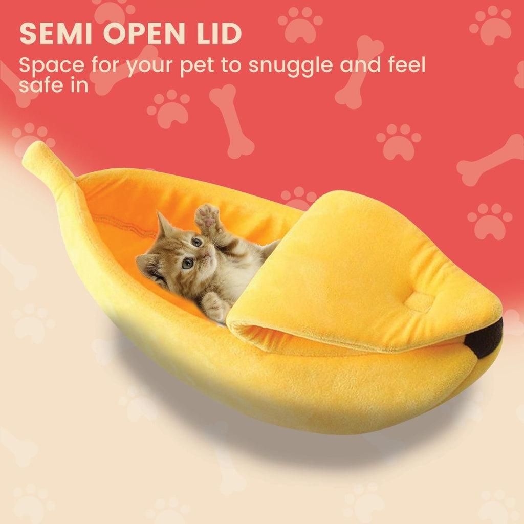 Floofi Banana Pet Bed (XL Yellow). Banana cat bed is ideal for cat rabbit or small dog and other pets, Medium ,Large, Extra Size three size give you choose, gives your furry friend a sublime sleeping space to call her own. Lovely pet bed works well in a bedroom, living room, office, or any other comfortable living space.. A little kitten loving this bed.