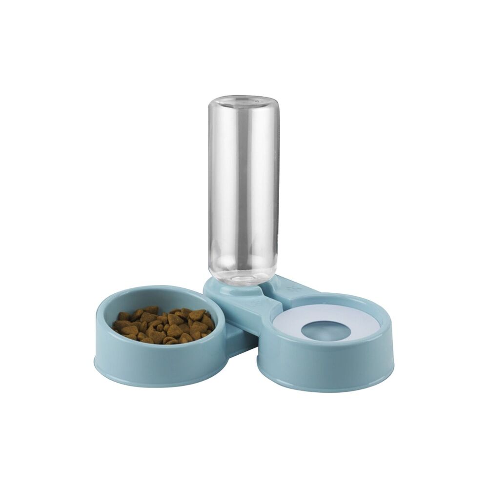 Automatic Pet Feeder Drinking Bowl Water Dispenser 2 in 1 for Cat  or Dog 750ml 250g - Blue  FEATURES Save Space: You can always choose to angle the feeder horizontally at either 180° or 90° to fit seamlessly into the corners of the room.