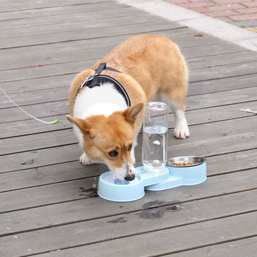 Automatic Pet Feeder Drinking Bowl Water Dispenser 2 in 1 for Cat or Dog 750ml 250g - Blue FEATURES Save Space: You can always choose to angle the feeder horizontally at either 180° or 90° to fit seamlessly into the corners of the room. ade from durable materials