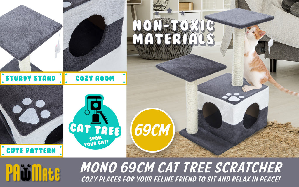 Paw Mate Cat Tree Multi Level Scratcher Mono 69cm - Grey