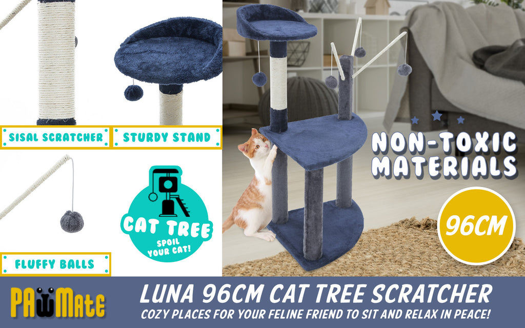 This Paw Mate cat play tree is the perfect solution to offer your feline a fun way to exercise, rest and scratch their nails! The tree has many different attractions for your cat so it will sure enjoy this amazing cat tree. The tree suits many different breeds so it is very versatile and also made using top quality materials for comfort and safety of your loved pet! - BLUE