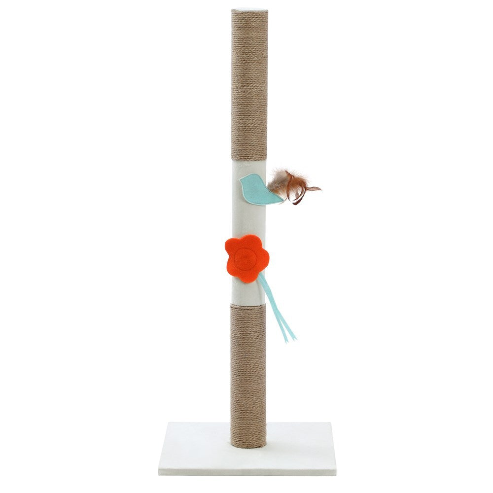 89 cm Cat Kitten Single Scratching Post with Toy  Support positive scratching behaviour with our Catsby Heidelberg Tower. Keep your cat entertained and occupied with this fun indoor activity. Our design is easy to assemble, and features high quality plush covering, natural sisal wrap, and two attached toys filled with catnip for interactive fun, all ideal for deterring your pet from scratching any furniture.