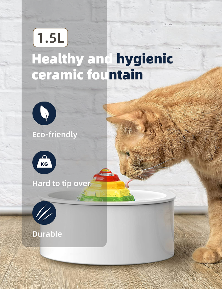 Ceramic Automatic Electric Pet Water Fountain Dog Cat Water Feeder Bowl Dispenser Fountain  Keep your furry friend well-fed with our efficient automatic water fountain!  Features:  Ideal for the pet owners who leave their pets at home while they are away A stylishly designed automatic pet water feeder. Suitable for Small & Middle size Dog or Cat BPA free​, made of food-grade materials