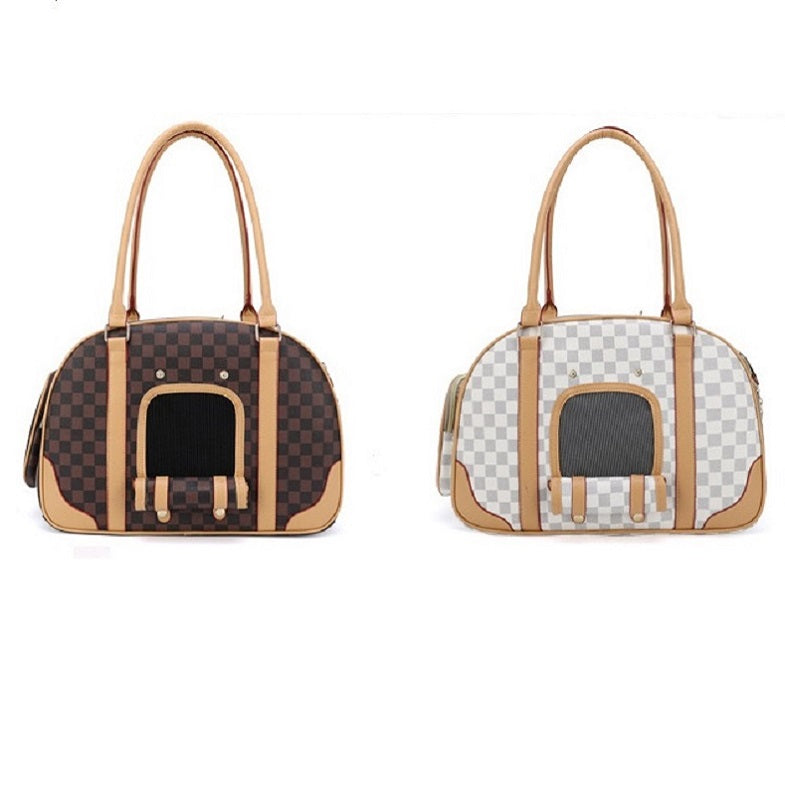 Cat bag - outdoor breathable fashion pet bag with shoulder strap, pet travel bag Plain pattern fashion pet carry bag with breathable mesh window. Shoulder strap included. Two colour variants, brown and beige/white pattern